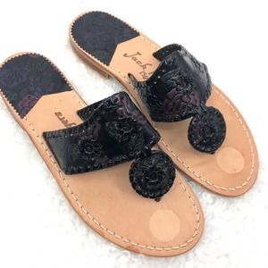 Jack Rogers Rose Embossed Leather Thong Flip Flop Sandals Sz 6